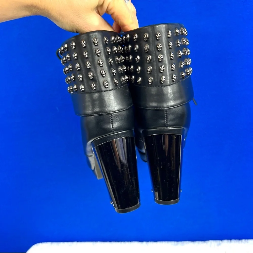 NWT |•HOT TOPIC•| Metal Heel Silver Studs Lace Up Rockstar Ankle Boots Size 9 - Picture 4 of 13
